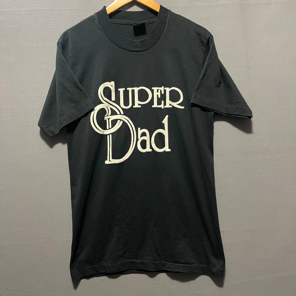 Vintage 80s Screen Stars Best Super Dad T Shirt Black Single Stitch Medium